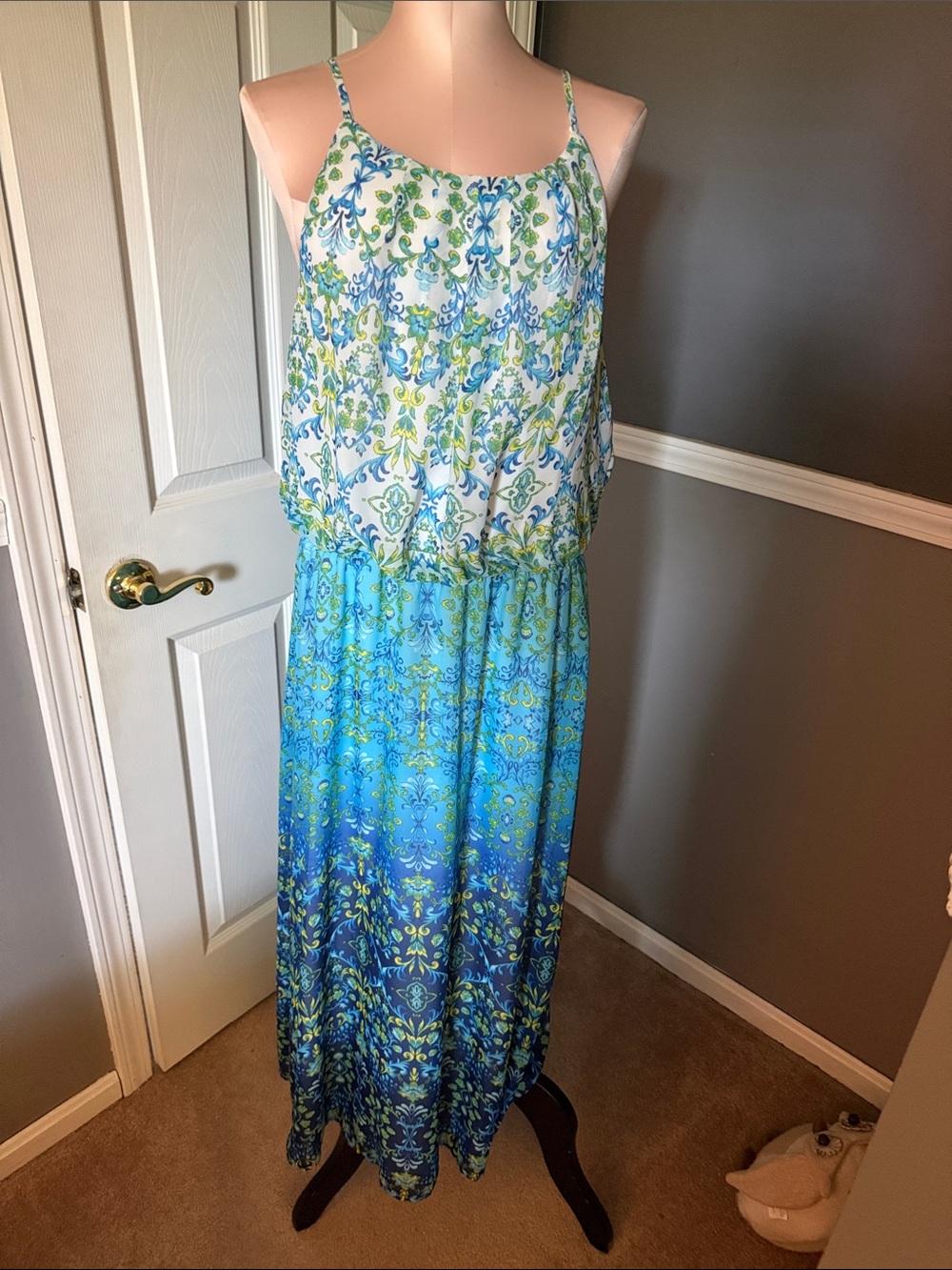Blue & Green Printed Maxi Dress - Lightweight Summer Sundress